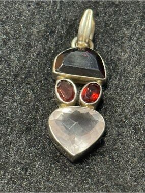 Pale Pink Topaz & Garnet Sterling Silver (925) Heart Pendant